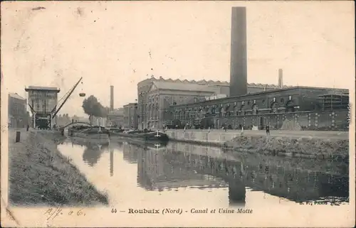 Ansichtskarte Roubaix Kanal und Hafen an der Fabrik Nord pas e Calais
 1906