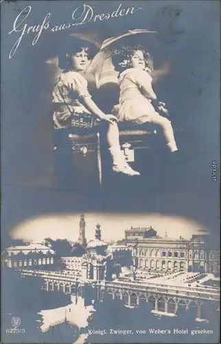 Innere Altstadt-Dresden Fotokunst Kinder auf Koffer - Zwinger 1913 