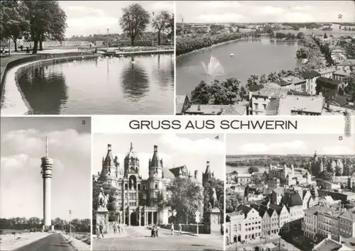 Schwerin Pfaffenteich - Ziegelsee, Fernsehturm, Schloß, Übersicht 1978