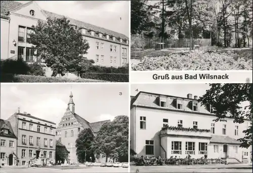 Bad Wilsnack Pflegeheim, Tierpark, Karl-Marx-Platz mit Rathaus,  1987