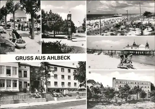 Ahlbeck (Usedom) Konzertpavillon Stranduhr, FDGB-Erholungsheim Ferienglück 1981