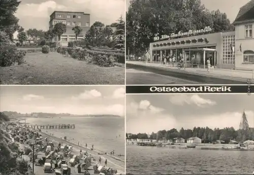 Ansichtskarte Rerik Villa, HO - Einkaufshalle, Strand, Uferbereich 1975