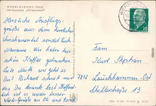 Ansichtskarte Wernigerode HO-Gaststätte Christianental 1969