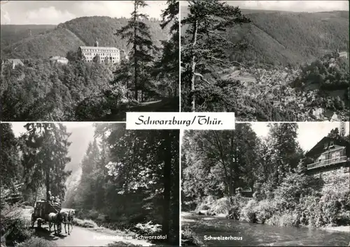 Schwarzburg Schloss, Panorama, Postkutsche im Schwarzatal, Schweizerhaus 1976