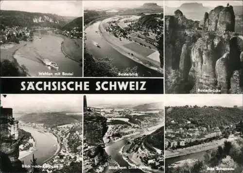 Wehlen mit Bastei, Basteiblick, Basteibrücke, Königstein  , Bad Schandau 1971
