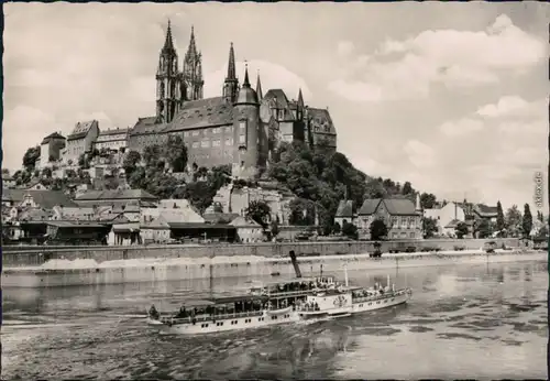 Ansichtskarte Meißen Schloss Albrechtsburg und Elbdampfer 1958