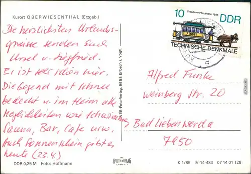 Ansichtskarte Oberwiesenthal Panorama-Ansicht vom Berg aus gesehen 1985