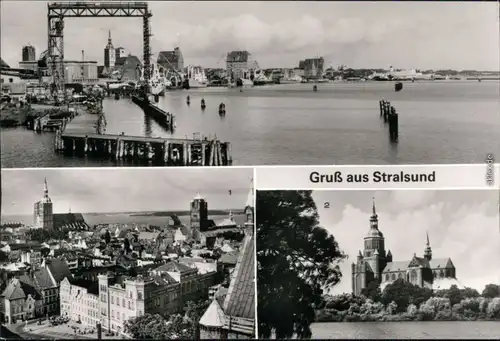 Ansichtskarte Stralsund Panorama-Ansicht, Rügendammbrücke, Marienkirche 1981