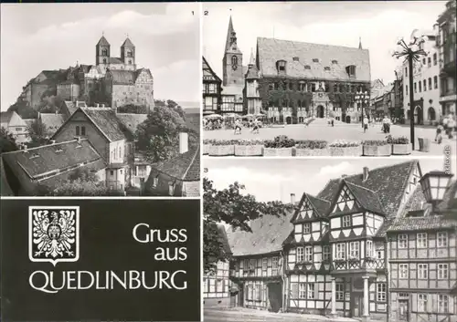 Ansichtskarte Quedlinburg Schloss, Rathaus, Klopstockhaus 1982