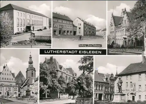 Eisleben Kulturhaus, Siedlung,  Platz der Jugend, Lenindenkmal 1979