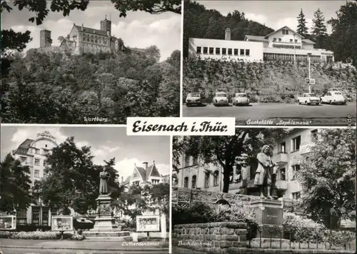 Eisenach Wartburg, Gaststätte Sophienaue, Lutherdenkmal, Bachdenkmal 1977