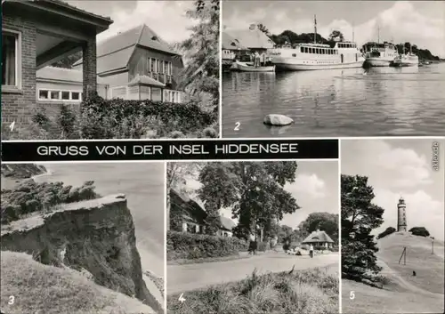 Kloster-Hiddensee Hiddensjö, Hiddensöe Ge  Hafen mit Fähren, Steilküste,  1975