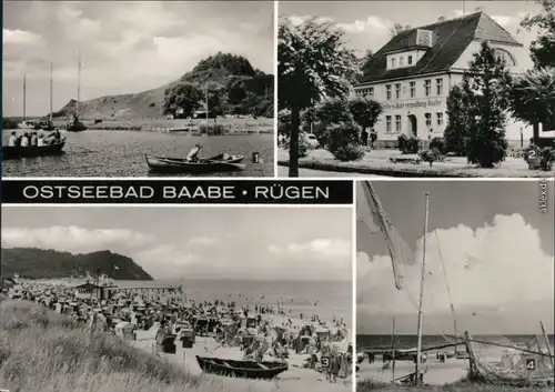 Baabe  Kurveranstaltung, Strand mit Strandkörben und Fischernetzen 1975