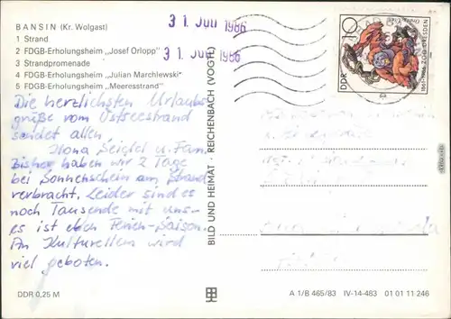 Bansin-Heringsdorf Usedom  FDGB-Erholungsheim Josef Orlopp Marchlewski 1986