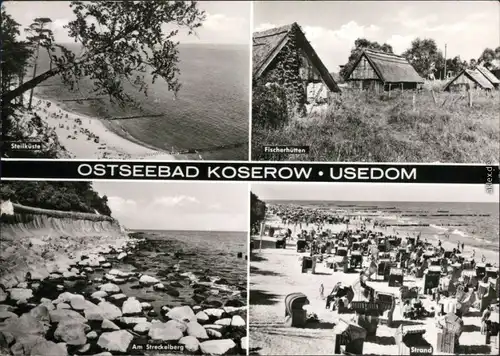 Koserow Strand, Fischerhütten, Uferbereich, viele Strandkörbe 1980