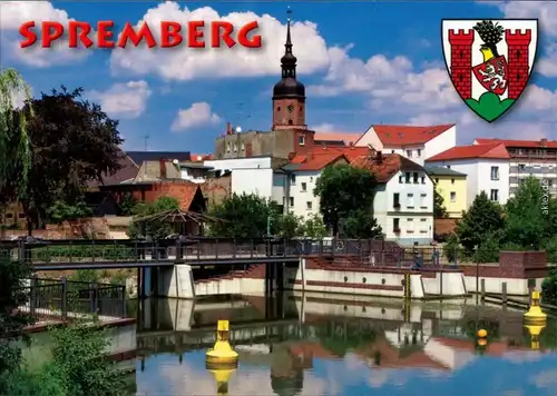 Ansichtskarte Spremberg Grodk Mühlenwehr mit ev. Kreuzkirche 1996