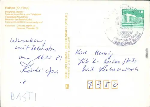 Rathen Berghotel "Bastei", Teilansicht  zum Talwächter, Felsenburg g1989