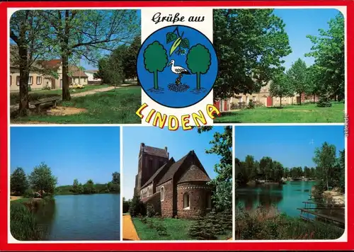 Lindena-Schönborn Mehrbild: Dorfaue, Angelteich, Dorfkirche, Strandbad Erna 1994