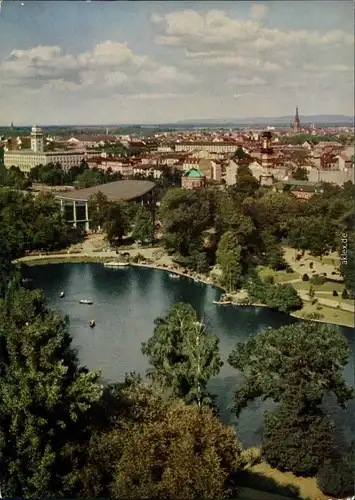 Ansichtskarte Karlsruhe Schwarzwaldhalle mit Stadtgartensee 1976