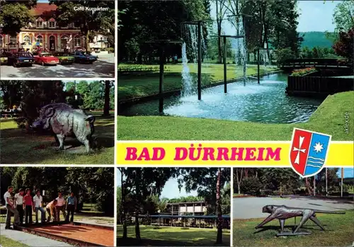 Ansichtskarte Bad Dürrheim Gasthof, Brunnenanlage, Plastik, Sportanlagen 1985
