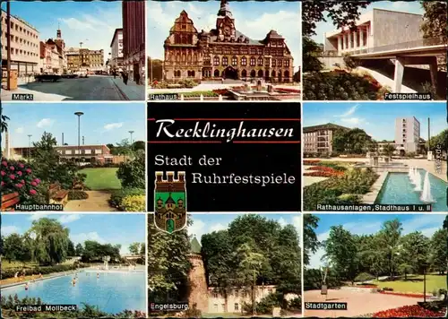 Recklinghausen Markt, Rathaus, Festspielhaus Stadtgarten Hauptbahnhof uvm. 1974