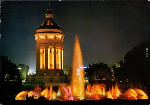 Ansichtskarte Mannheim Wasserturm - nachts beleuchtet 1976