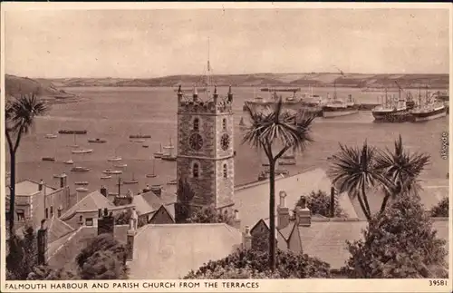 Falmouth (Cornwall) Harbour and Parish Church/Hafenpartie und Kirche 1930 