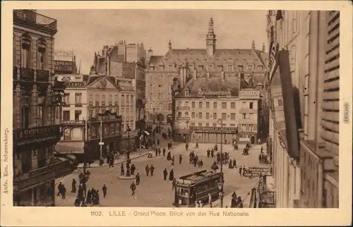 Ansichtskarte Lille Grand Place - Blick von der Rue Nationale 1925 