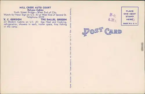 Ansichtskarte The Dalles Mill Creek Auto Court/Auto Court 1929