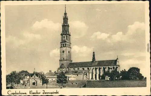 Ansichtskarte Tschenstochau Częstochowa Straßenpartie Jasna Gora 1938 
