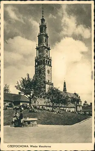 Ansichtskarte Tschenstochau Częstochowa Partie an der Kirche 1938 