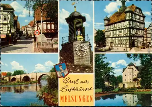 Ansichtskarte Melsungen Straße, Brücke, Rathaus, Burg 1961