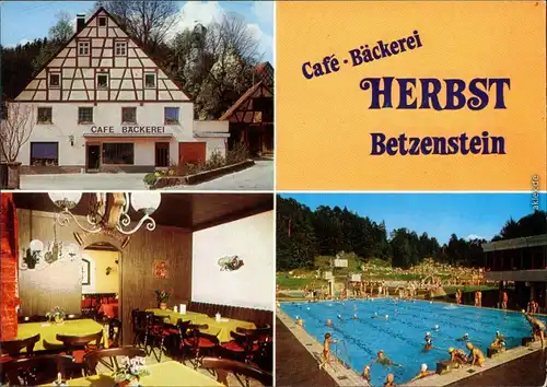 Ansichtskarte Betzenstein Café u. Bäckerei Herbst, Schwimmbad 1980