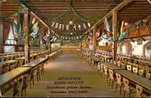 Ansichtskarte München Kindl-Keller Restaurateur Hans Maier 1911 