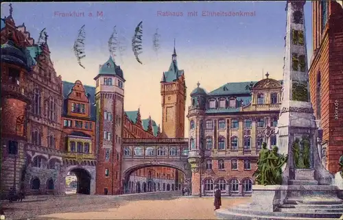 Ansichtskarte Frankfurt am Main Rathaus mit Einheitsdenkmal 1929 