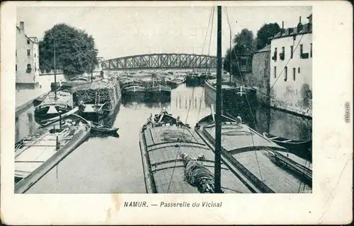Namur Namen Nameûr Passerelle du Vincinal/Kanal mit Schleppern 1913