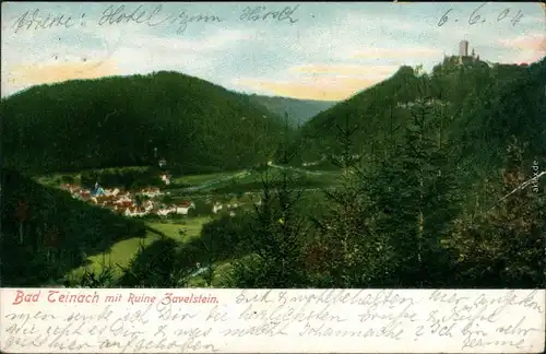 Ansichtskarte Bad Teinach-Zavelstein Stadt mit Ruine Zavelstein 1904 