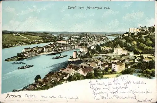 Ansichtskarte Passau Künstlerkarte - Totale vom Nonnengut aus 1903 