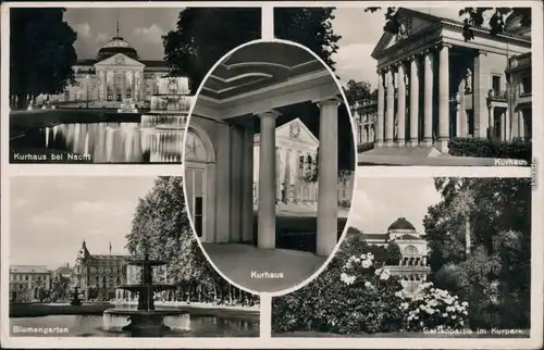 Wiesbaden Mehrbild: Kurhaus bei Nacht, Blumengarten, Kurhaus 1936 