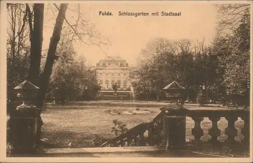 Ansichtskarte Fulda Schlossgarten mit Stadtsaal 1927 