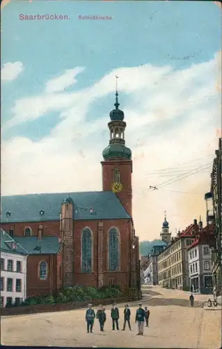 Ansichtskarte Saarbrücken Straßenpartie an der Schloßkirche 1914 