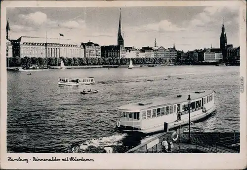 Ansichtskarte Altstadt-Hamburg Fährschiff auf der Binnenalster 1947 