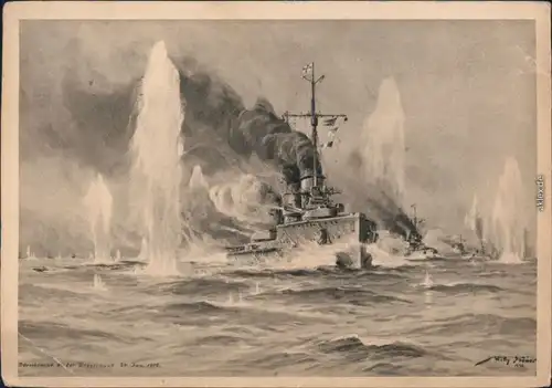  Künstlerkarte: Schlacht an der Doggerbant 1915 - von Willy Stoewert 1944