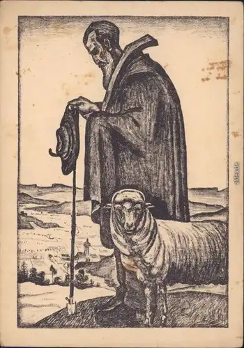  Künstlerkarte: Steinzeichnung "Abendfrieden" von Erich Stegmann 1936