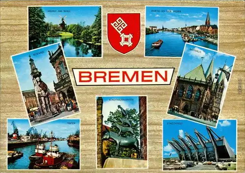 Bremen Mühle am Wall, Partie an der Weser, Roladn, Rathaus, Hafen 1978