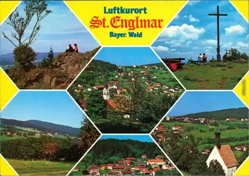 Ansichtskarte Sankt Englmar Gipfelkreuz, Panorama, Kirche, Landschaft 1990