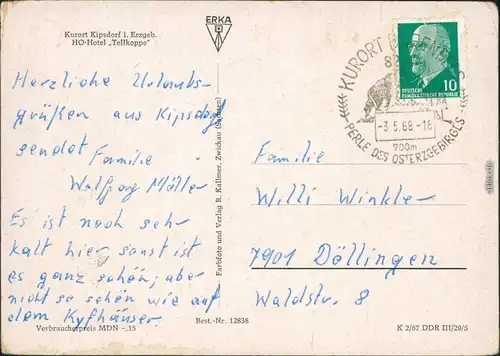 Ansichtskarte Kipsdorf-Altenberg (Erzgebirge) HO-Hotel Tellkoppe 1968