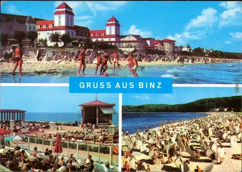 Binz (Rügen) Kurhaus, Konzertplatz, Strand mit vielen Strandkörben 1975