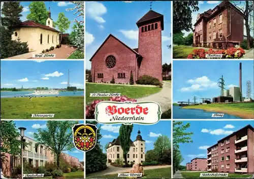 Voerde (Niederrhein) Kirche,  Rathaus, Rheinpartie, Kraftwerk Steag  1980