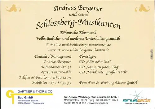  Reklame & Werbung - Andreas Bergener und seine Schlossberg-Musikanten 2000